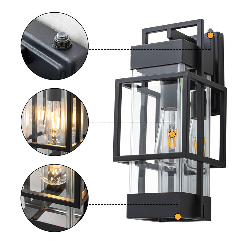 Black 1-Light Dusk to Dawn Outdoor Wall Lantern Sconce with Mirror Reflector