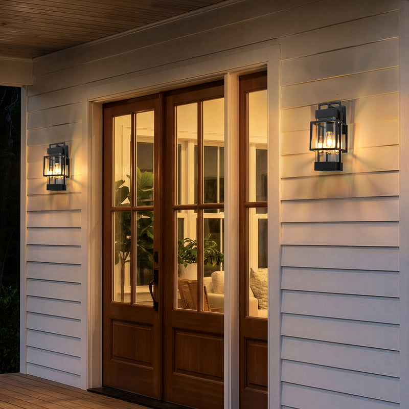 Black 1-Light Dusk to Dawn Outdoor Wall Lantern Sconce with Mirror Reflector