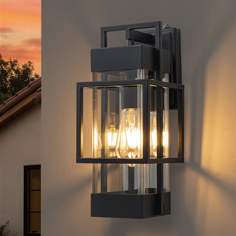 Black 1-Light Dusk to Dawn Outdoor Wall Lantern Sconce with Mirror Reflector