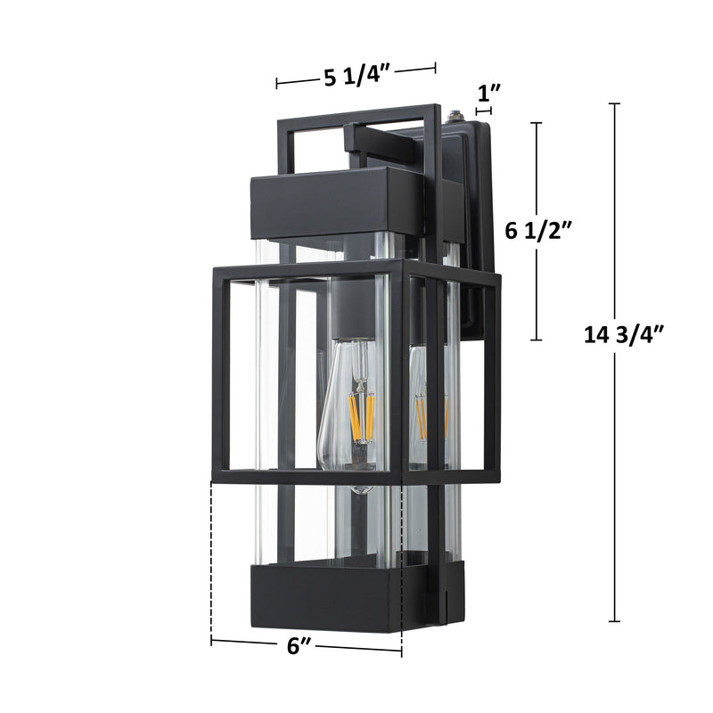 Black 1-Light Dusk to Dawn Outdoor Wall Lantern Sconce with Mirror Reflector