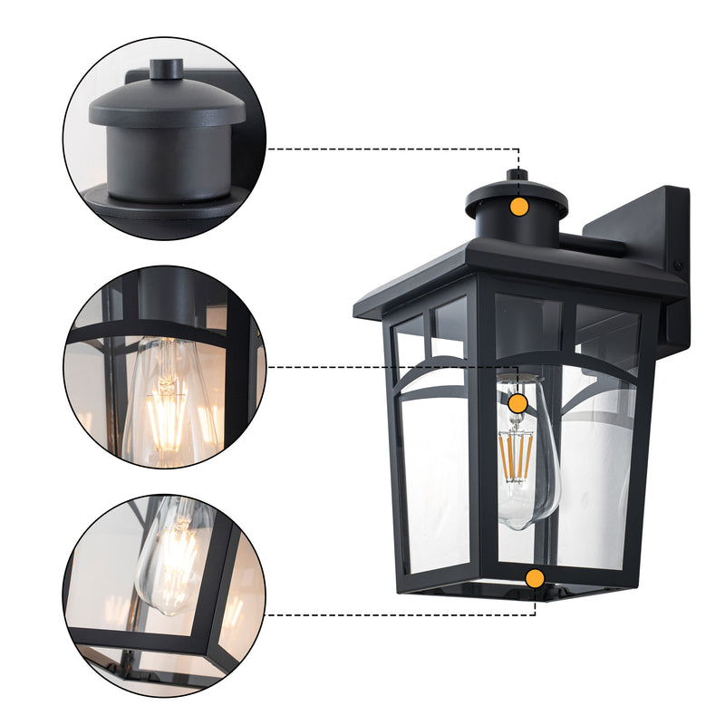 Black Outdoor Wall Lantern Sconce with Clear Glass Shade