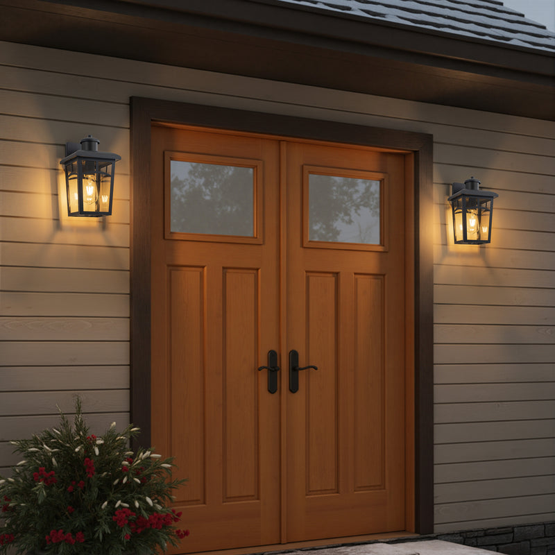 Black Outdoor Wall Lantern Sconce with Clear Glass Shade