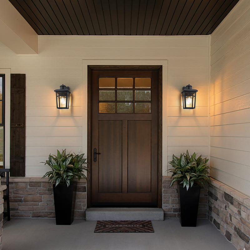 Black Outdoor Wall Lantern Sconce with Clear Glass Shade