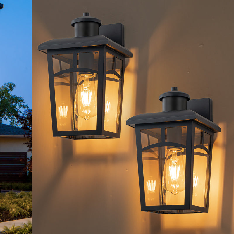 Black Outdoor Wall Lantern Sconce with Clear Glass Shade
