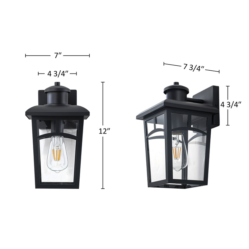 Black Outdoor Wall Lantern Sconce with Clear Glass Shade
