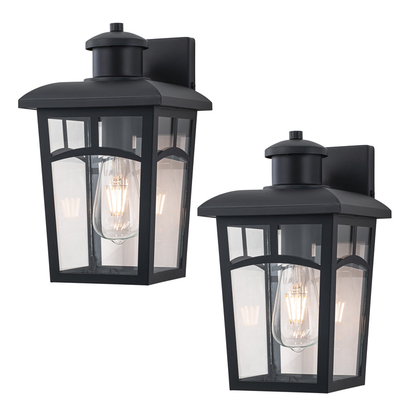 Black Outdoor Wall Lantern Sconce with Clear Glass Shade