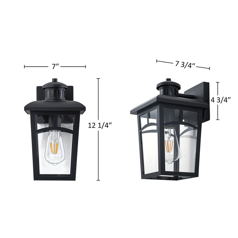 Black Motion Sensor Dusk to Dawn Outdoor Wall Lantern（2-Pack）