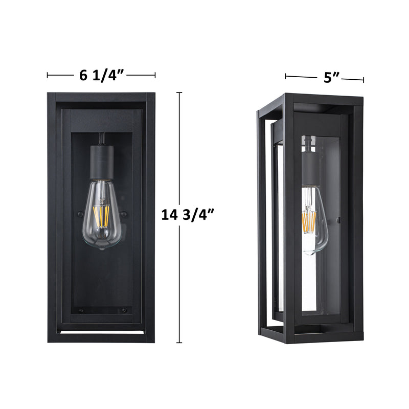 Black Outdoor Wall Lantern Sconce with Tempered Glass Shade