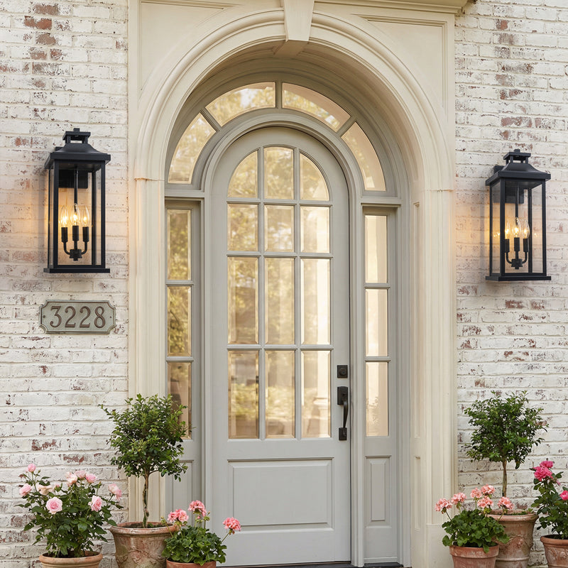 19.5 in. Black Outdoor Wall Lantern with Tempered Glass Shade