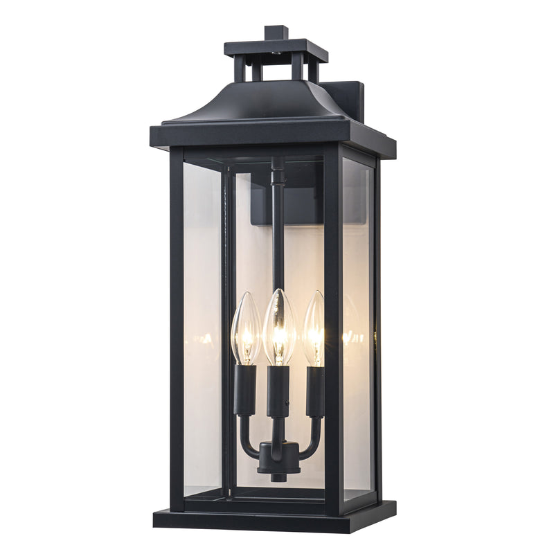 19.5 in. Black Outdoor Wall Lantern with Tempered Glass Shade