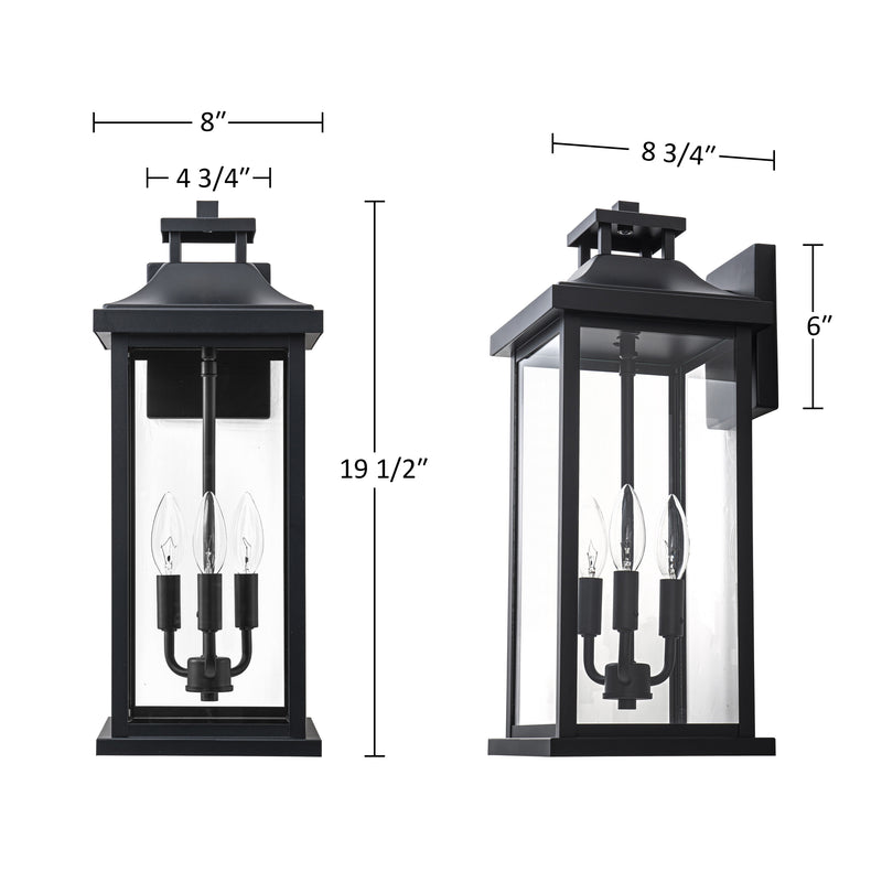 19.5 in. Black Outdoor Wall Lantern with Tempered Glass Shade