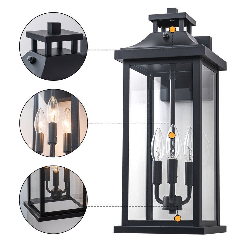 19.5 in. Black Dusk to Dawn Outdoor Wall Lantern with Tempered Glass Shade
