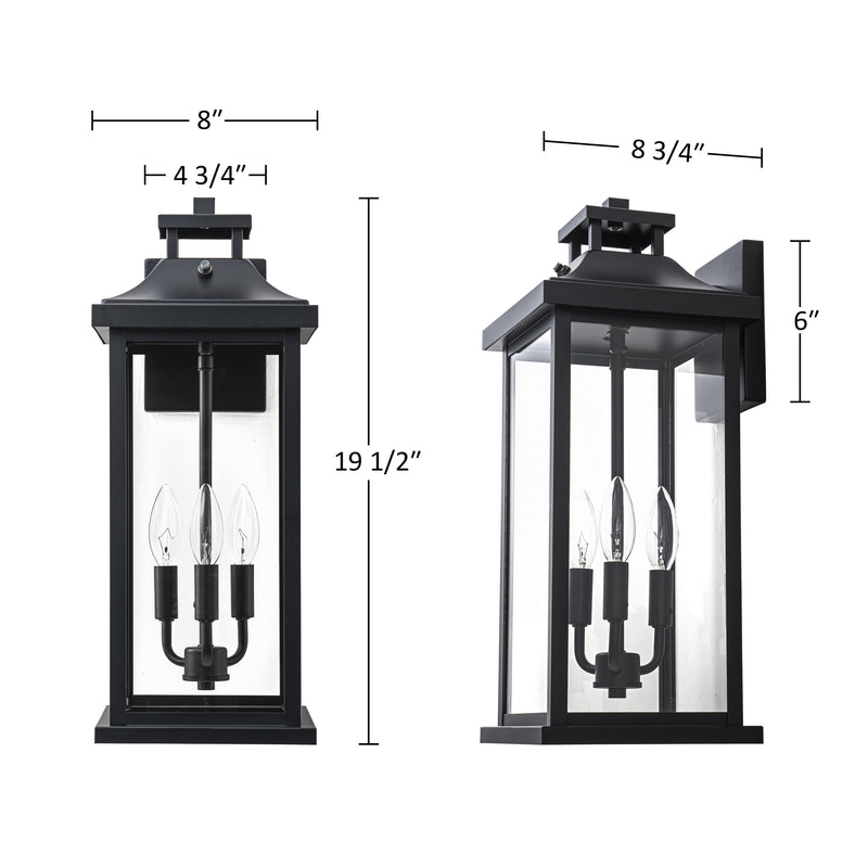 19.5 in. Black Dusk to Dawn Outdoor Wall Lantern with Tempered Glass Shade
