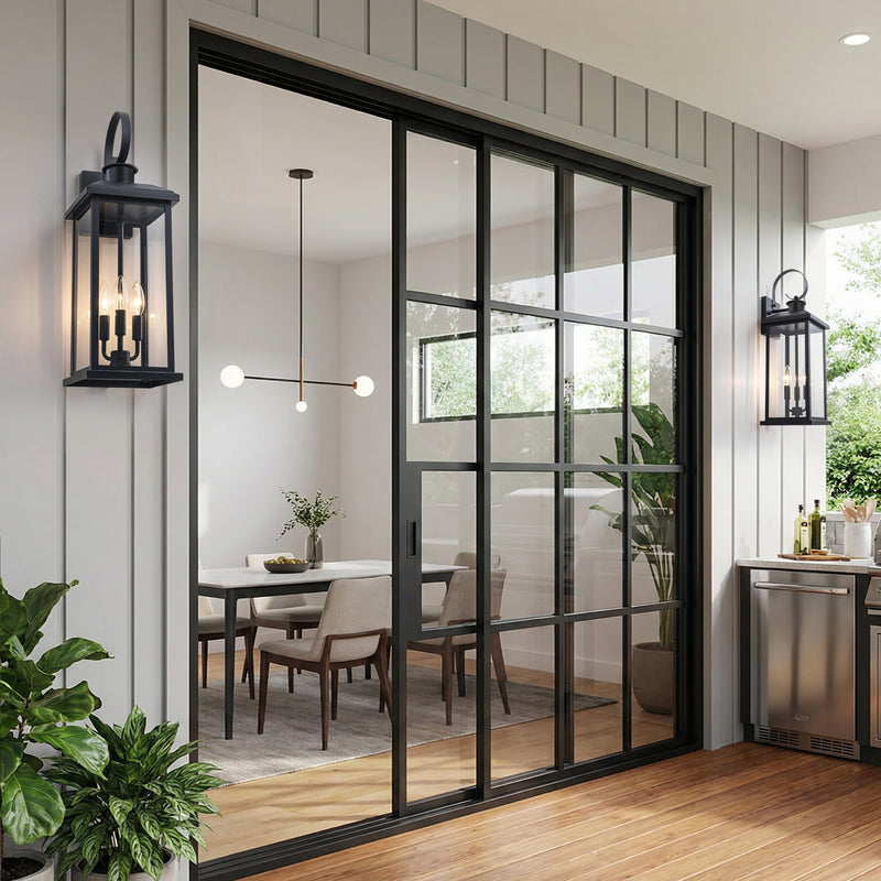 23.75in. Oversize Black Outdoor Wall Lantern with Tempered Glass Shade