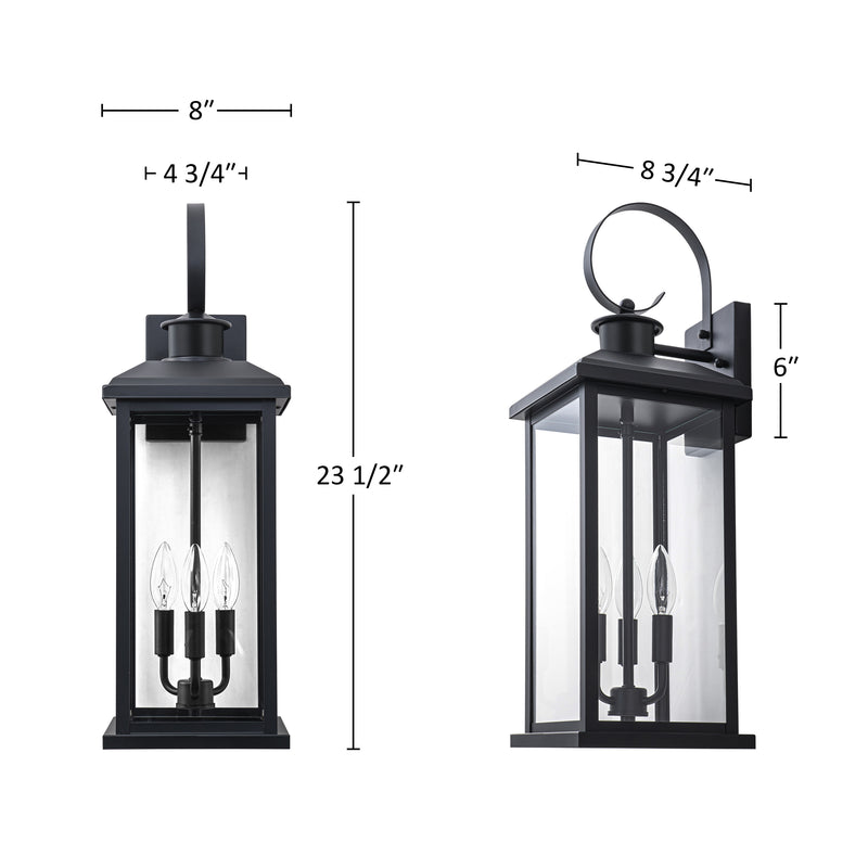 23.75in. Oversize Black Outdoor Wall Lantern with Tempered Glass Shade