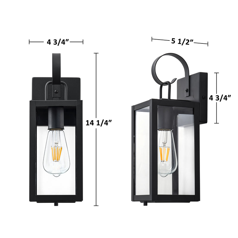 Black Outdoor Wall Lantern with Tempered Glass Shade and Closed Bottom (2-Pack)