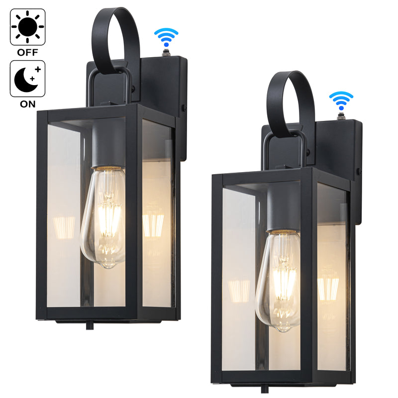 Black Dusk to Dawn Outdoor Wall Lantern with Tempered Glass Shade and Closed Bottom (2-Pack)