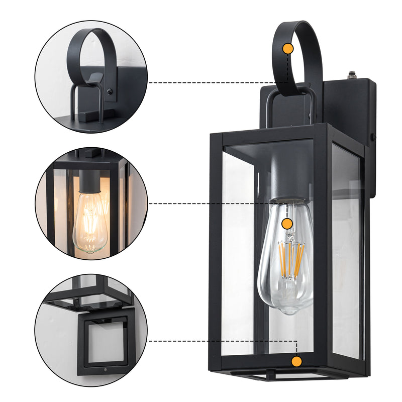 Black Dusk to Dawn Outdoor Wall Lantern with Tempered Glass Shade and Closed Bottom (2-Pack)