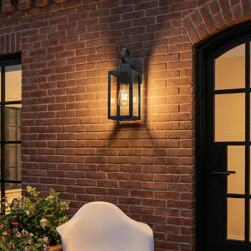 Black Dusk to Dawn Outdoor Wall Lantern with Tempered Glass Shade and Closed Bottom (2-Pack)
