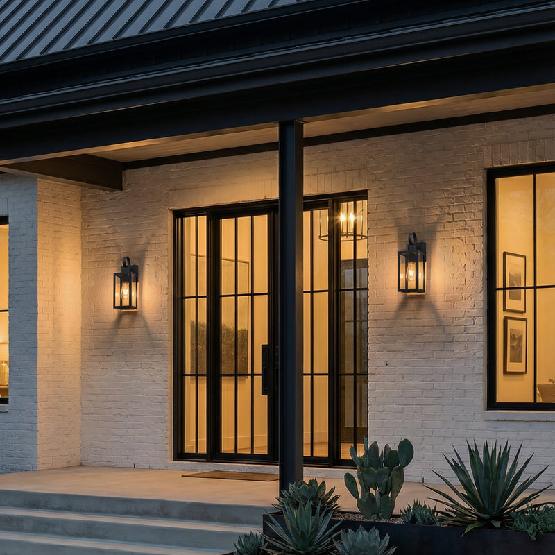 Black Dusk to Dawn Outdoor Wall Lantern with Tempered Glass Shade and Closed Bottom (2-Pack)