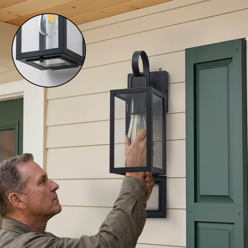 Black Dusk to Dawn Outdoor Wall Lantern with Tempered Glass Shade and Closed Bottom (2-Pack)