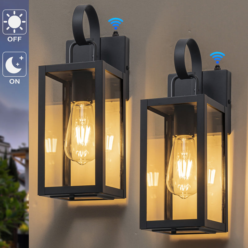 Black Dusk to Dawn Outdoor Wall Lantern with Tempered Glass Shade and Closed Bottom (2-Pack)