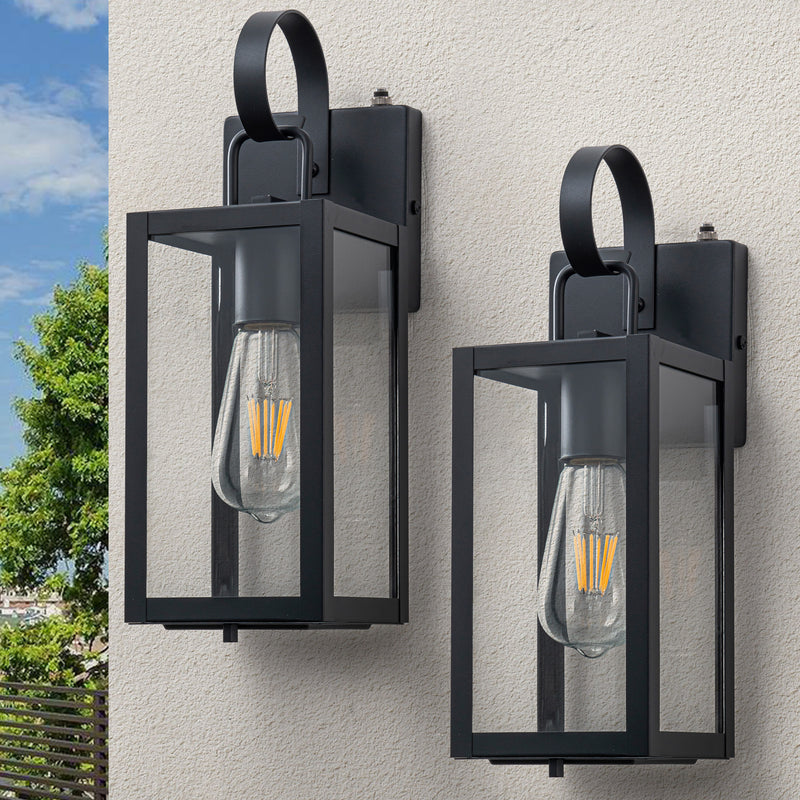 Black Dusk to Dawn Outdoor Wall Lantern with Tempered Glass Shade and Closed Bottom (2-Pack)