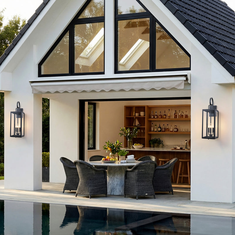 25.5in. Large Black Outdoor Wall Lantern Sconce with Tempered Glass and Closed Bottom (1-Pack)