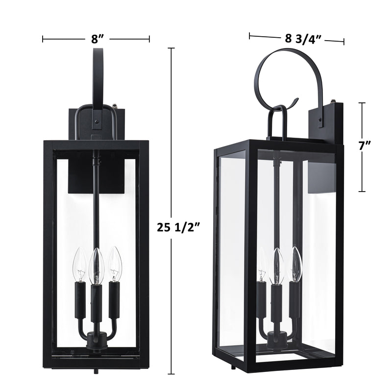 25.5in. Large Black Dusk to Dawn Outdoor Wall Lantern Sconce with Tempered Glass and Closed Bottom (1-Pack)