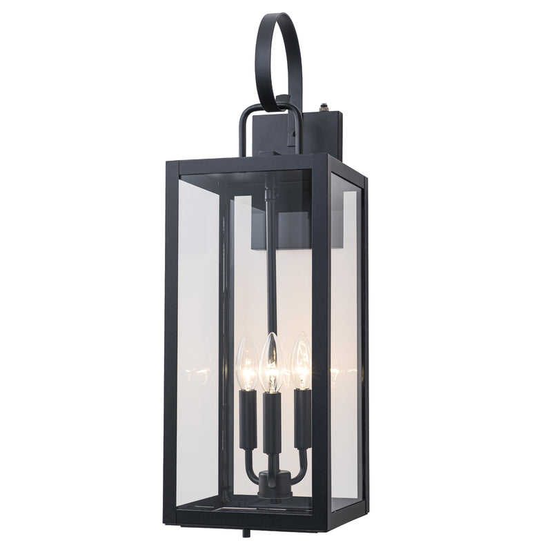 25.5in. Large Black Dusk to Dawn Outdoor Wall Lantern Sconce with Tempered Glass and Closed Bottom (1-Pack)