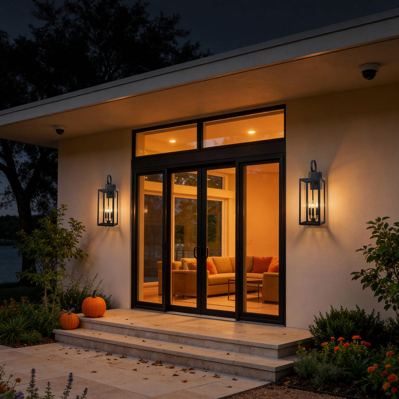 25.5in. Large Black Dusk to Dawn Outdoor Wall Lantern Sconce with Tempered Glass and Closed Bottom (1-Pack)