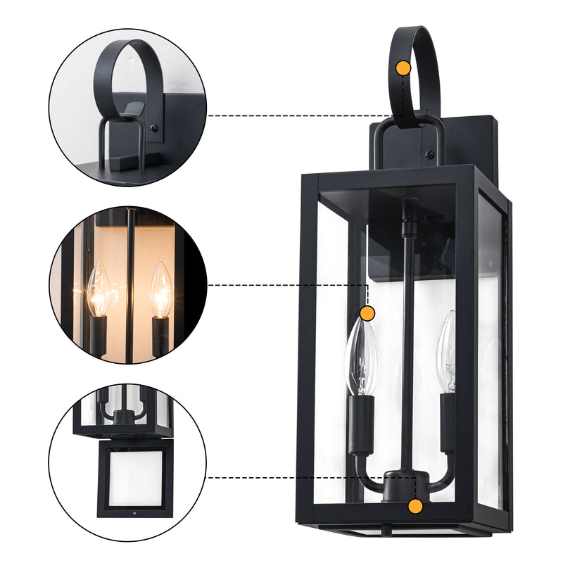 18.25 in. Black Outdoor Wall Lantern with Tempered Glass Shade and Closed Bottom (1-Pack)
