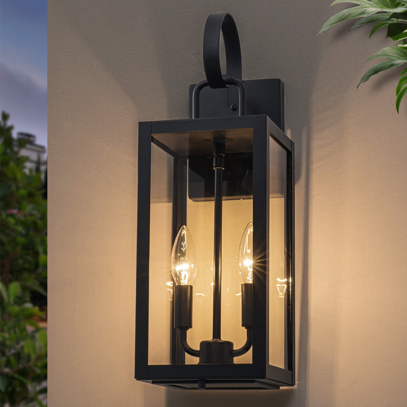18.25 in. Black Outdoor Wall Lantern with Tempered Glass Shade and Closed Bottom (1-Pack)