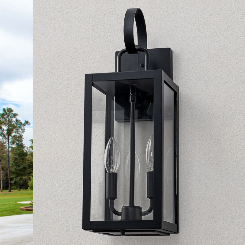 18.25 in. Black Outdoor Wall Lantern with Tempered Glass Shade and Closed Bottom (1-Pack)