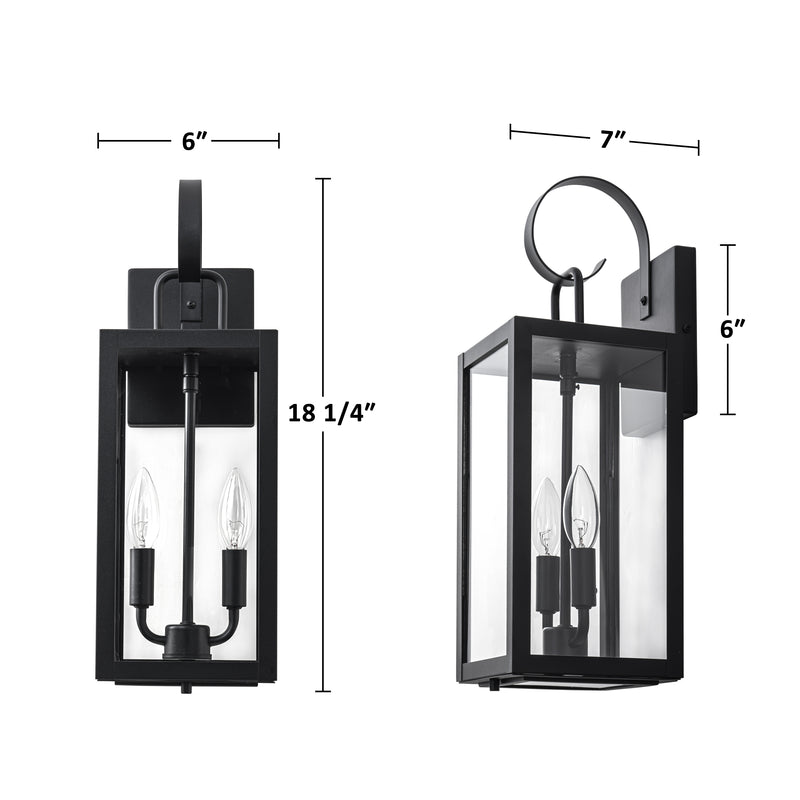 18.25 in. Black Outdoor Wall Lantern with Tempered Glass Shade and Closed Bottom (1-Pack)