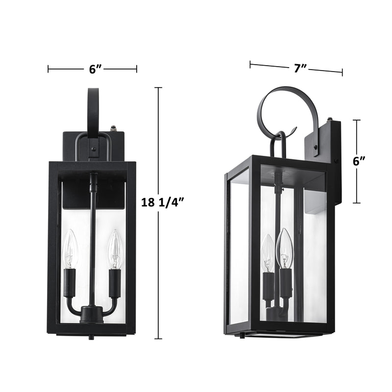 18.25 in. Black Dusk to Dawn Outdoor Wall Lantern with Tempered Glass Shade and Closed Bottom (1-Pack)