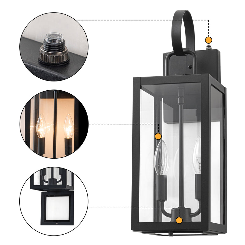 18.25 in. Black Dusk to Dawn Outdoor Wall Lantern with Tempered Glass Shade and Closed Bottom (1-Pack)