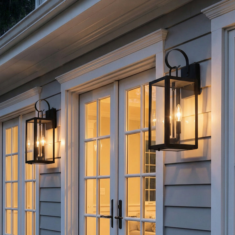 18.25 in. Black Dusk to Dawn Outdoor Wall Lantern with Tempered Glass Shade and Closed Bottom (1-Pack)