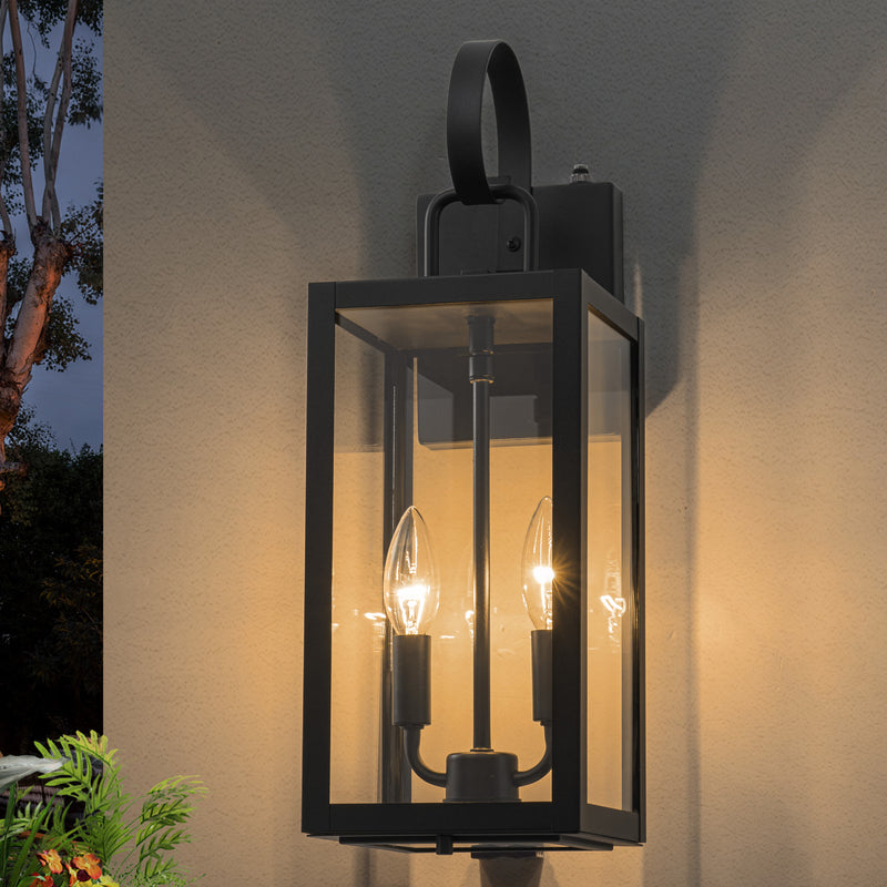 18.25 in. Black Dusk to Dawn Outdoor Wall Lantern with Tempered Glass Shade and Closed Bottom (1-Pack)