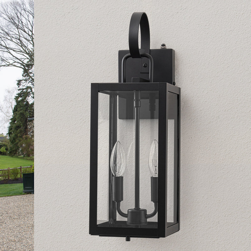 18.25 in. Black Dusk to Dawn Outdoor Wall Lantern with Tempered Glass Shade and Closed Bottom (1-Pack)