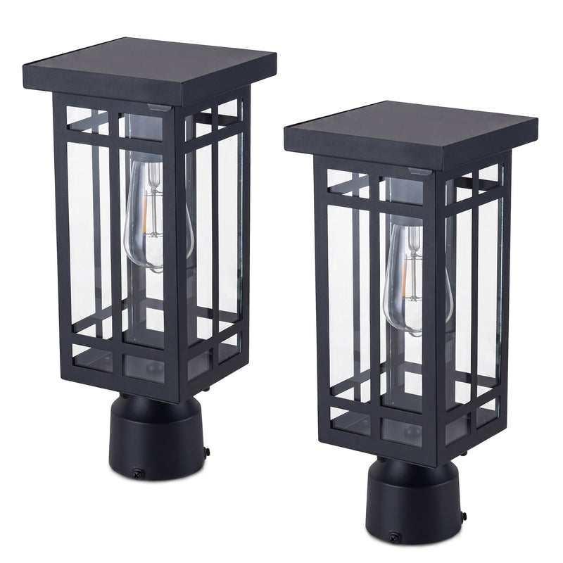 Black Solar Outdoor Post Light with LED Bulb Included (2-Pack)