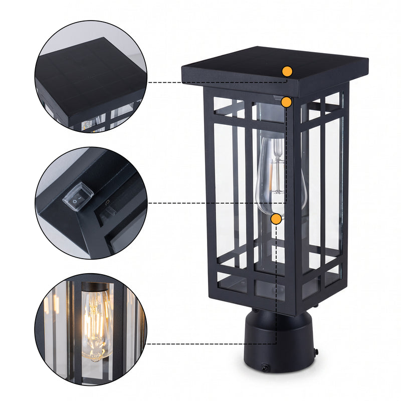 Black Solar Outdoor Post Light with LED Bulb Included (2-Pack)