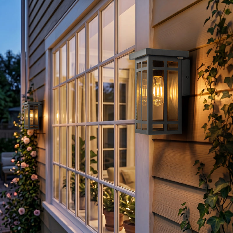 Black Solar Outdoor Wall Light with LED Bulb Included (2-Pack)