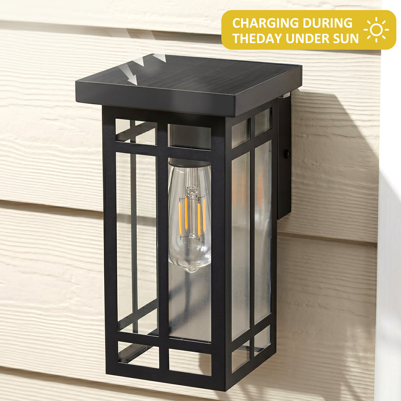 Black Solar Outdoor Wall Light with LED Bulb Included (2-Pack)