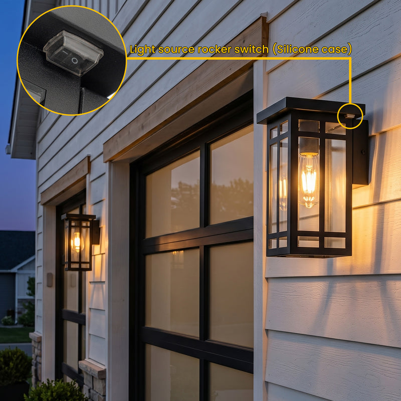 Black Solar Outdoor Wall Light with LED Bulb Included (2-Pack)
