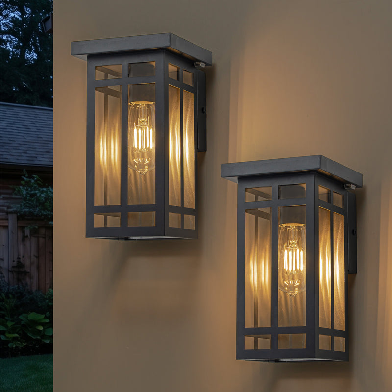 Black Solar Outdoor Wall Light with LED Bulb Included (2-Pack)