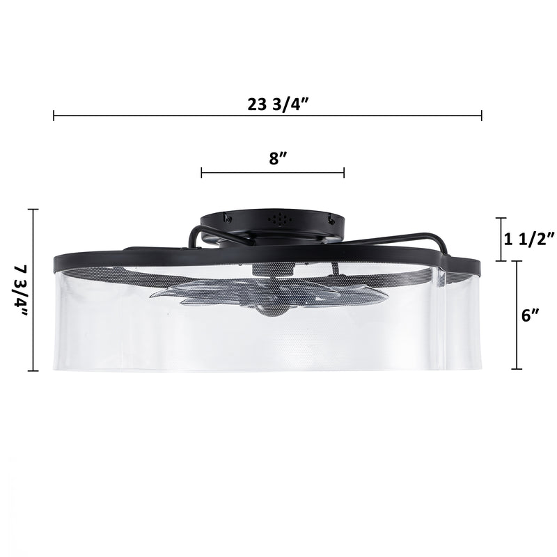 23.7 in. Modern LED Ceiling Fan with Light，Dimmable, 3CCT Selectable (3000K/4000K/5000K), 6-Speed DC Motor with Remote, Black