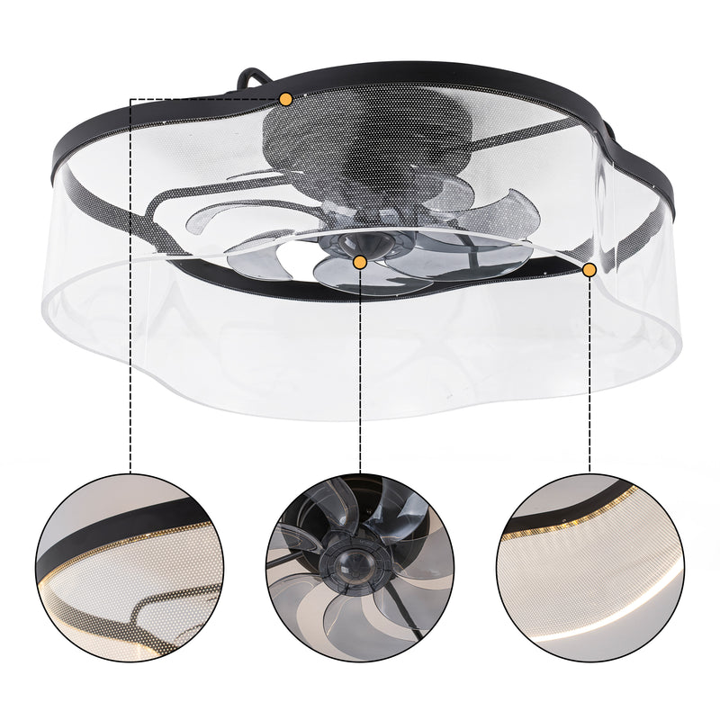 23.7 in. Modern LED Ceiling Fan with Light，Dimmable, 3CCT Selectable (3000K/4000K/5000K), 6-Speed DC Motor with Remote, Black