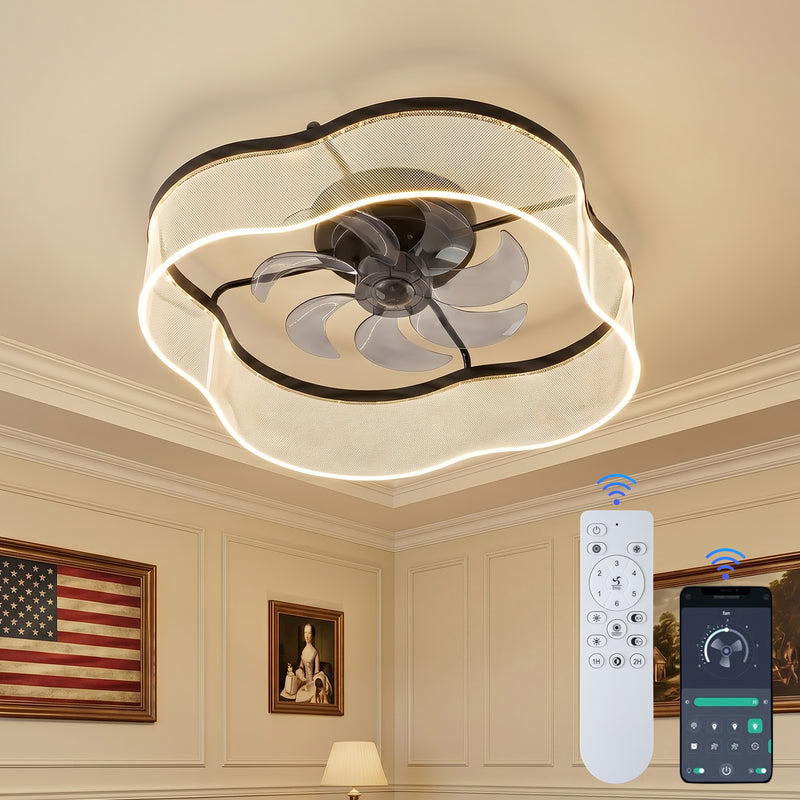 23.7 in. Modern LED Ceiling Fan with Light，Dimmable, 3CCT Selectable (3000K/4000K/5000K), 6-Speed DC Motor with Remote, Black