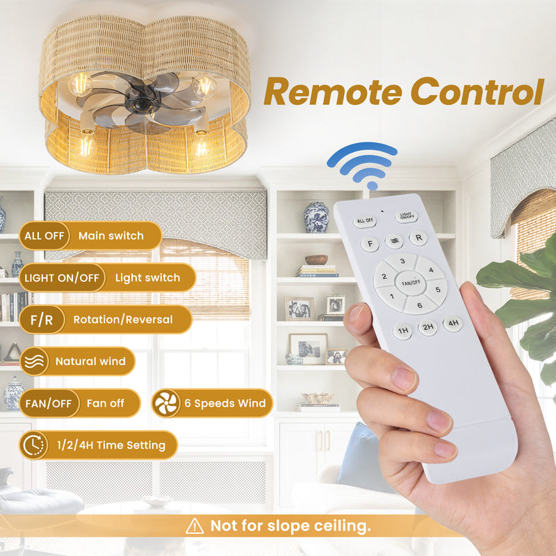 23.75in. White Finish Woven Flower Rattan Ceiling fan with Remote Control